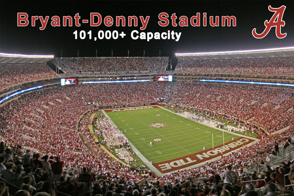 Picture of Bryant Denny Stadium in Tuscaloosa Alabama at Night